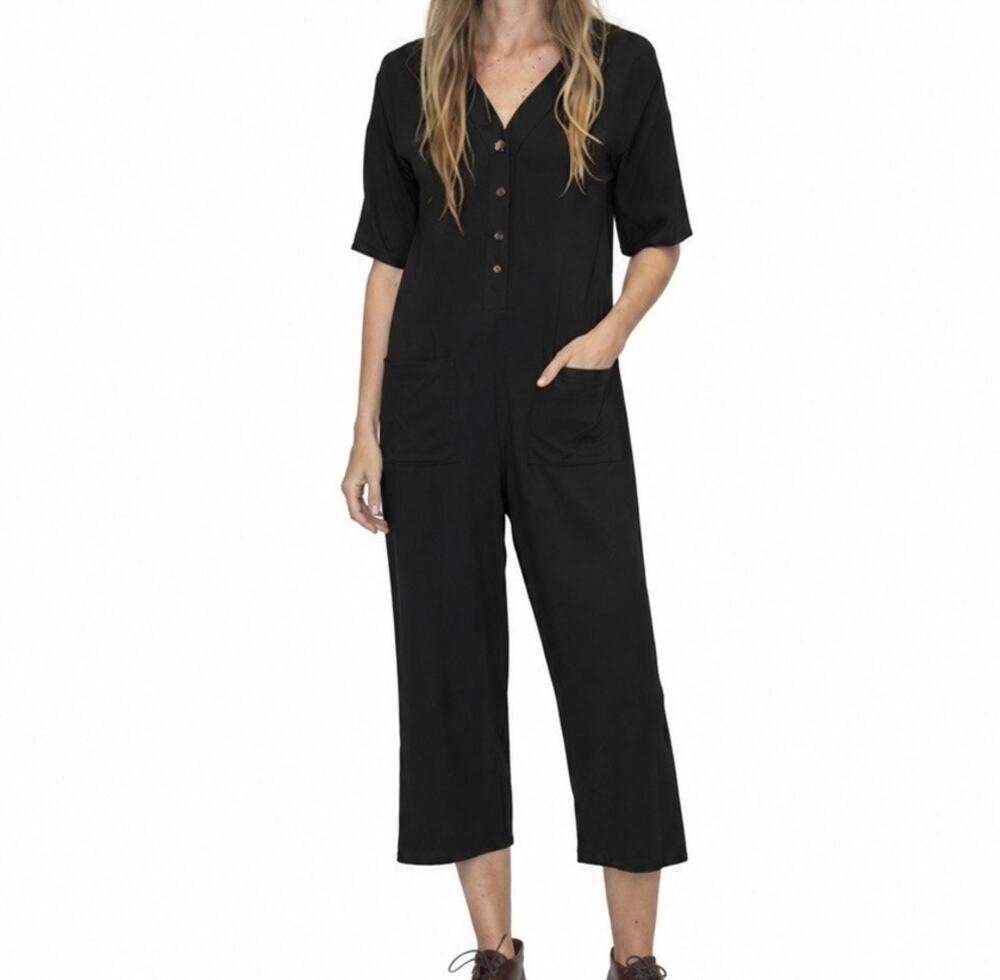 TYSA Designs Playdate Jumpsuit Size 2 (Medium) Black Rayon Casual Short Sleeve